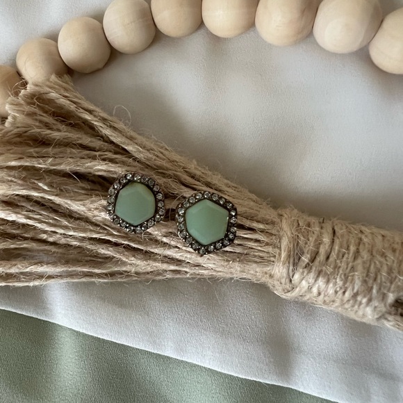 NWT Gold Plated Jade Studs with Rhinestone Setting - Picture 2 of 10